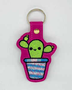 ITH Digital Embroidery Pattern for Smiling Cactus in Pot I Snap Tab / Key Chain, 4X4 Hoop