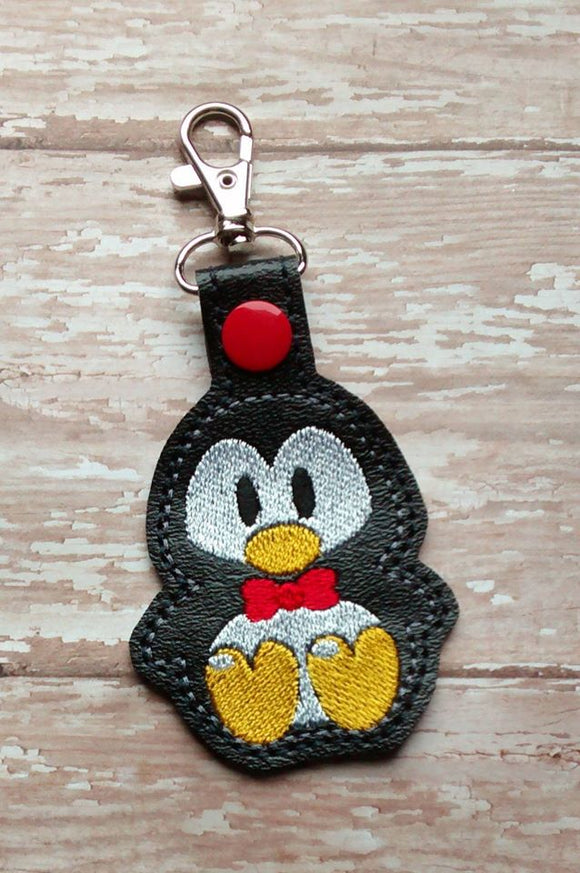 ITH Digital embroidery Pattern For Bow Tie Penguin Snap Tab / Key Chain, 4X4 Hoop