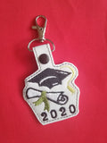 ITH Digital embroidery Pattern for Grad Cap & Diploma 2020 Snap Tab / Key Chain, 4X4 Hoop