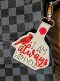 ITH Digital Embroidery Pattern for Always With You Cardinal Snap Tab / Key Chain, 4X4 Hoop