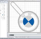 ITH Digital Embroidery Pattern For BMW Snap Tab / Key Chain, 4X4 Hoop