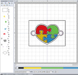 ITH Digital Embroidery Pattern for Bracelet Charm Autistic Heart, 2X2 Hoop