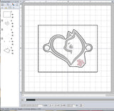 ITH Digital Embroidery Pattern for Bracelet Charm Cat Heart, 2X2 Hop