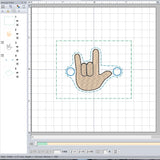 ITH Digital Embroidery Pattern for I Love You Hand, 2X2 Hoop