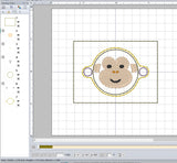 ITH Digital Embroidery Pattern for Bracelet Charm Monkey Face, 2X2 Hoop