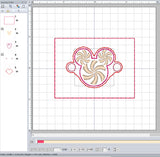 ITH Digital Embroidery Pattern for Bracelet Charm Mr Mouse Peppermint, 2X2 Hoop