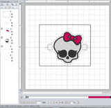 ITH Digital Embroidery Pattern for Bracelet Charm Skull with Bow, 2X2 Hoop