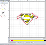 ITH Digital Embroidery Pattern for Bracelet Charm Superman, 2X2, 4X4 Hoop