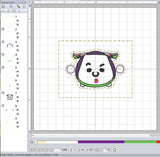ITH Digital Embroidery Pattern for Bracelet Charm Tsum Buzz, 2X2 Hoop