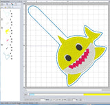 ITH Digital Embroidery Pattern for Brother Shark Snap Tab/ Key Chain, 4X4 Hoop