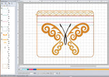 ITH Digital Embroidery Pattern for Curl Swirl Butterfly Cash / Card 4.9 X 3.8 Zipper Pouch , 5X7 Hoop