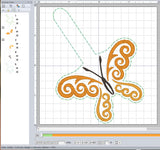 ITH Digital Embroidery Pattern for Curl Swirl Butterfly Snap Tab / Key Chain, 4X4 Hoop