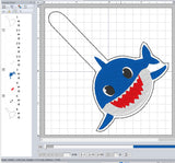 ITH Digital Embroidery Pattern for Daddy Shark Snap Tab / Key Chain, 4X4 Hoop