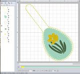 ITH Digital Embroidery Pattern for Daffodil Sketch Egg Snap Tab / Key Chain, 4X4 Hoop