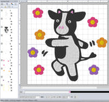 ITH Digital Embroidery Pattern for Dancing Cow 4X4 Stand Alone Design , 4X4 Hoop