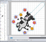 ITH Digital Embroidery Pattern for Dancing Cow Snap Tab / Key Chain, 4X4 Hoop