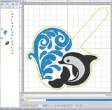 ITH Digital Embroidery Pattern for Dolphin Wave Heart Snap Tab / Key Chain, 4X4 Hoop