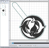 ITH Digital Embroidery Pattern for Dolphin Yin Yang I Snap Tab / Key Chain, 4X4 Hoop