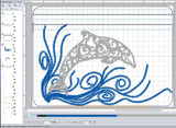 ITH Digital Embroidery Pattern for Dolphin on Swirl Lined 5X7 Zipper Pouch, 5X7 Hoop