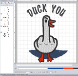 ITH Digital Embroidery Pattern for Duck You 2.7 X 3.9 Stand Alone Design, 4X4 Hoop