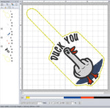 ITH Digital Embroidery Pattern for Duck You Snap Tab / Key Chain, 4X4 Hoop