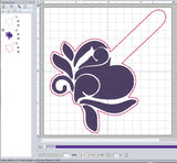 ITH Digital Embroidery Pattern for Elegant Heart Snap Tab / Key Chain, 4X4 Hoop