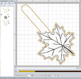 ITH Digital Embroidery Pattern for Fall Leaf Snap Tab / Key Chain, 4X4 Hoop