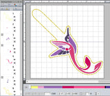 ITH Digital Embroidery Pattern for Feather Tail Hummingbird Snap Tab / Key Chain, 4X4 Hoop