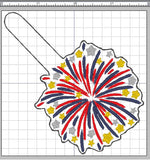 ITH Digital Embroidery Pattern for Fire Works Bloom Snap Tab / Key Chain, 4X4 Hoop