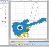 ITH Digital Embroidery Pattern for Flame Guitar Snap Tab / Key Chain, 4X4 Hoop