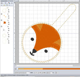 ITH Digital Embroidery Pattern for Fox Face Snap Tab / key Chain, 4X4 Hoop