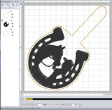 ITH Digital Embroidery Pattern for Girl With Horse in Shoe Snap Tab / Key Chain, 4X4 Hoop