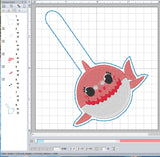 ITH Digital Embroidery Pattern for Grandma Shark Snap Tab / Key Chain, 4X4 Hoop