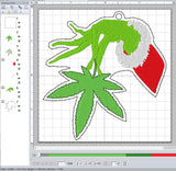 ITH Digital Embroidery Pattern for Grinch Hand Leaf Ornament, 4X4 Hoop