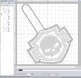 ITH Digital Embroidery Pattern for HD Skull Snap Tab / Key Chain, 4X4 Hoop
