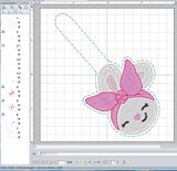 ITH Digital Embroidery Pattern for Headband Bunny Snap Tab / Key Chain, 4X4 Hoop