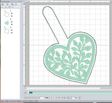 ITH Digital Embroidery Pattern for Heart of leaves Snap Tab / Key Chain, 4X4 Hoop