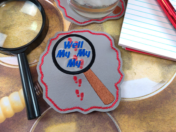 ITH Digital Embroidery Pattern for Well My My My Magnifying Glass Applique Coaster, 4X4 Hoop