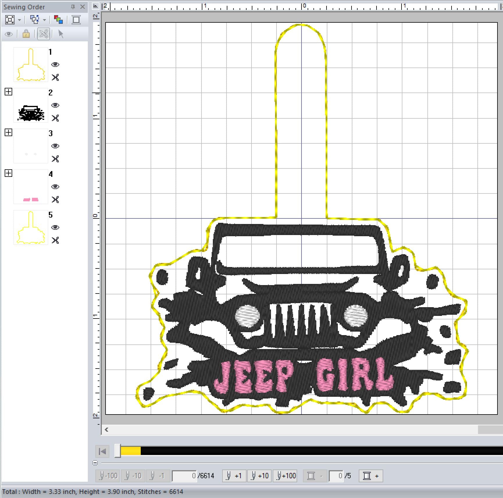 ITH Digital Embroidery Pattern for JEEP Front Silhouette Snap Tab