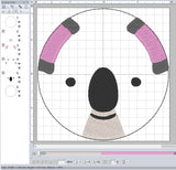 ITH Digital Embroidery Pattern for Koala Bear Face Coaster, 4X4 Hoop