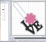 ITH Digital Embroidery Pattern for LOVE Daisy 3D Snap Tab / Key Chain, 4X4 Hoop