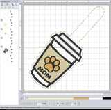 ITH Digital Embroidery Pattern for MOM Coffee To Go Snap Tab / Key Chain, 4X4 Hoop