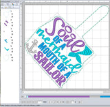 ITH Digital Embroidery Pattern for Mermaid Sailor Snap Tab / Key Chain, 4X4 Hoop