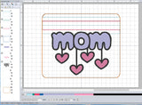 ITH Digital Embroidery Pattern for Mom Dangle Hearts Cash Card Tall 5 X 4.5 Zipper Pouch, 5X7 Hoop