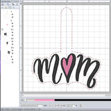 ITH Digital Embroidery Pattern for MOM Heart Snap Tab / Key Chain, 4X4 Hoop