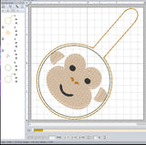 ITH Digital Embroidery Pattern for Monkey Face Snap Tab / Key Chain, 4X4 Hoop