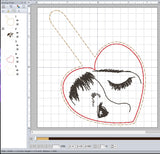 ITH Digital Embroidery Pattern for Mother & Child Sketch Heart Snap Tab / Key Chain, 4X4 Hoop