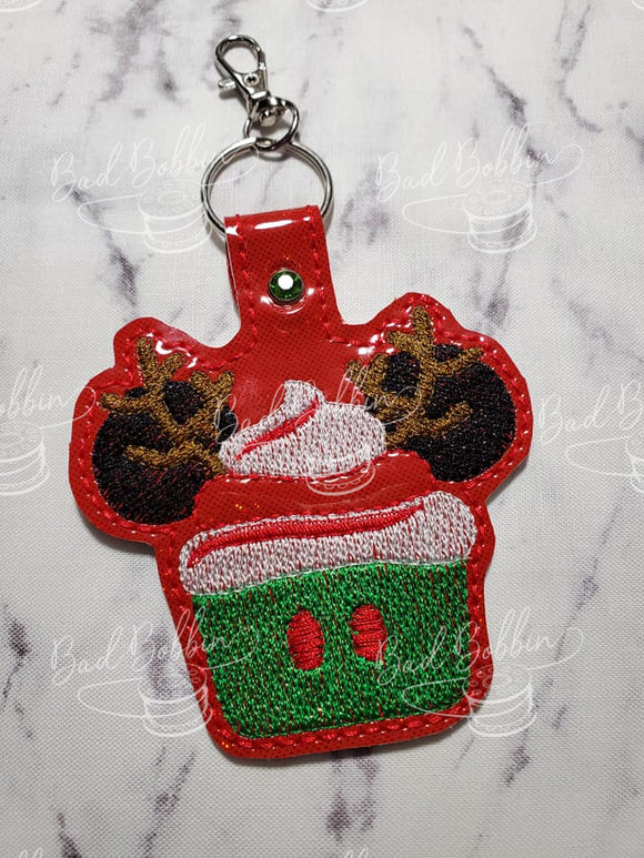 ITH Digital Embroidery Pattern for Mic Deer Christmas Cupcake Snap Tab / Key Chain, 4X4 Hoop