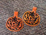 ITH Digital Embroidery Pattern for Filigree Pumpkin Snap Tab / Key Chain, 4X4 Hoop
