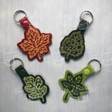 ITH Digital Embroidery Pattern for Set of 5 Fall Leaves Snap Tabs / Key Chain, 4X4 Hoop